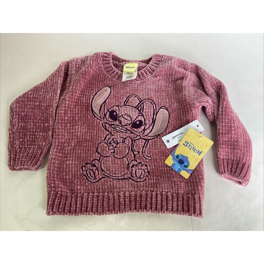 Disney Lilo & Stitch Chenille Sweater Knit Dusty Rose Pink Toddler Girls Size 2T